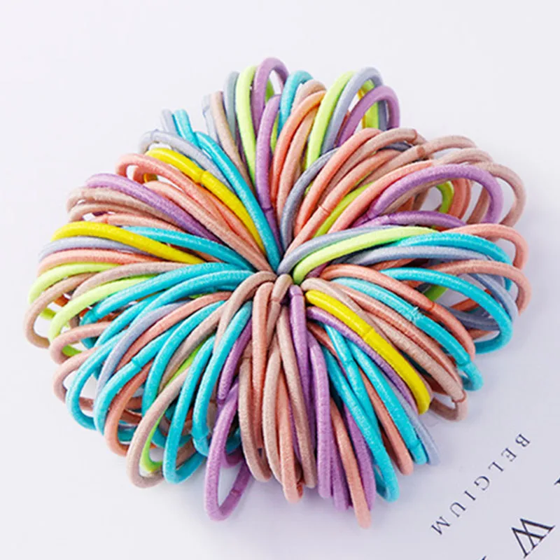 the light colors mix New 100PCS/Lot Girls Candy Colors Nylon 3CM Rubber Bands Children Safe Elastic Hair Bands Ponytail Holder Kids Hair Accessories - Цвет: the light colors mix