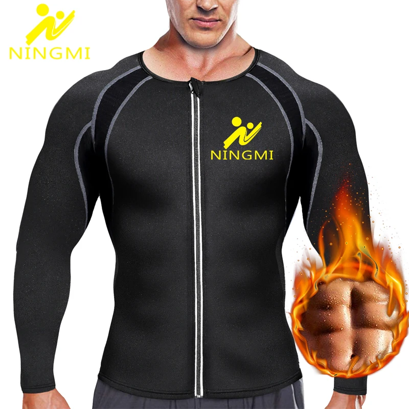 

NINGMI Slimming Underwear men Sport Shirt Jacket with Long Sleeve Weight Loss Neoprene Sauna Vest Waist Trainer Slim Body Shaper