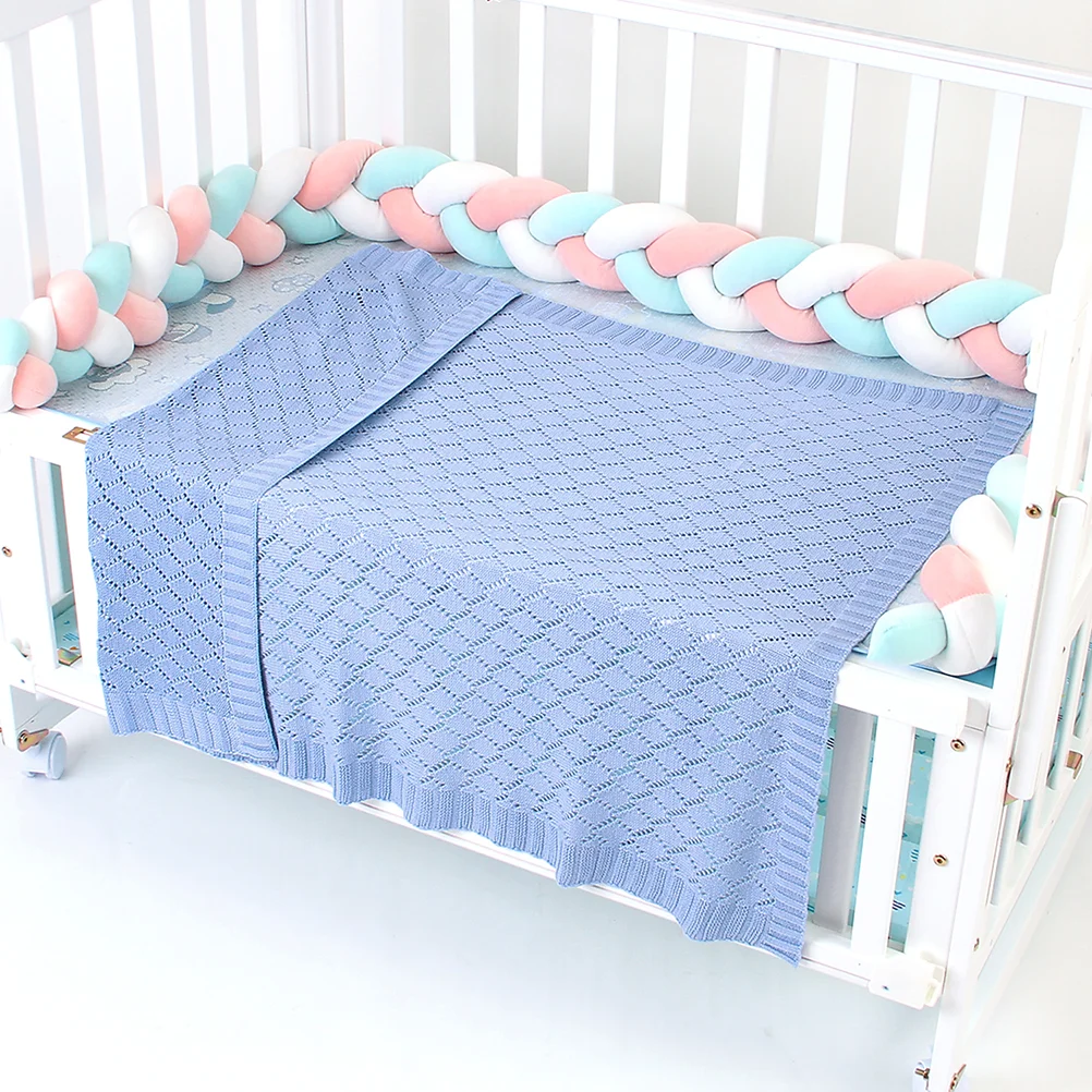 

Baby Autumn Winter Blanket Windproof Baby Stroller Blanket Knitted Hollowed-out Blanket (Blue)