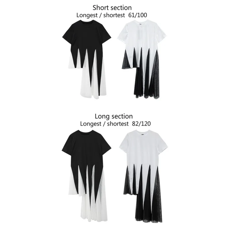 

XUXI Korean Sexy Shirt Vintage Cute TShirt Summer Irregular Short Sleeves Mesh Stitching T Shirt Girl Cotton Ladies Shirt FZ1897