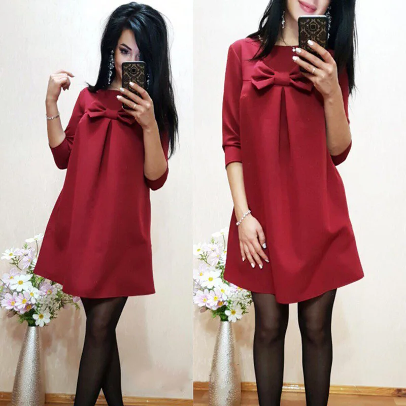Новинка лета 2019 Стильное женское милое однотонное платье-рубашка с бантом и