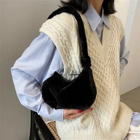 fashion furry women small underarm bag simple winter plush ladies shoulder bags luxury female clutch purse handbags