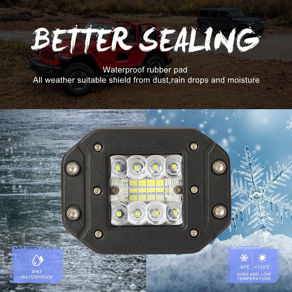 

2pcs Flush Mount Led Pods Off Road Light 60W Led Work Light Spot Flood Combo Led Recessed Driving Pods for Bumper Reverse Lamps