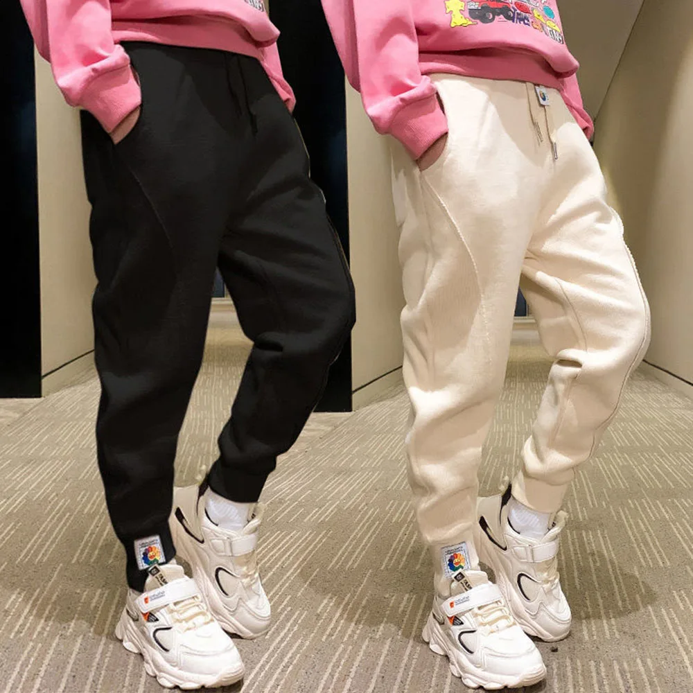 

HOT 2021 Fashion Girls Boys Kids Pants Loose Leisure Sports Fleece Lined Spring Autumn Winter Children's Teens Long Trousers