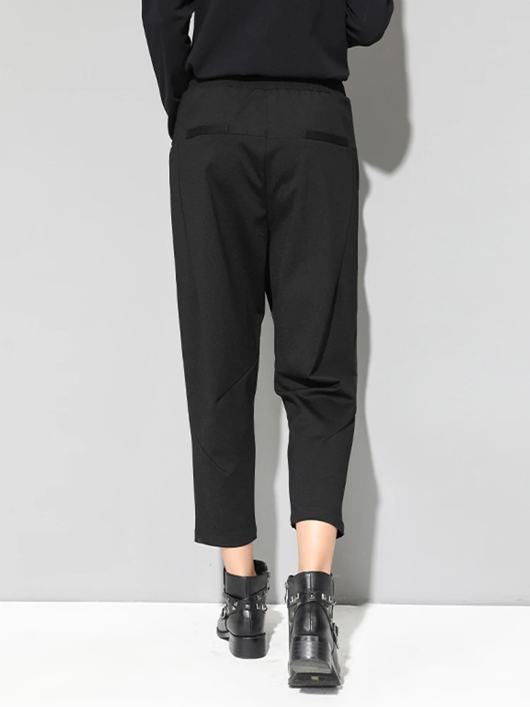 WQJGR Spring 2021 Streetwear Pants Women Button Fly Ankle Length Black Spliced Middle Elastic Waist Trousers | Женская одежда
