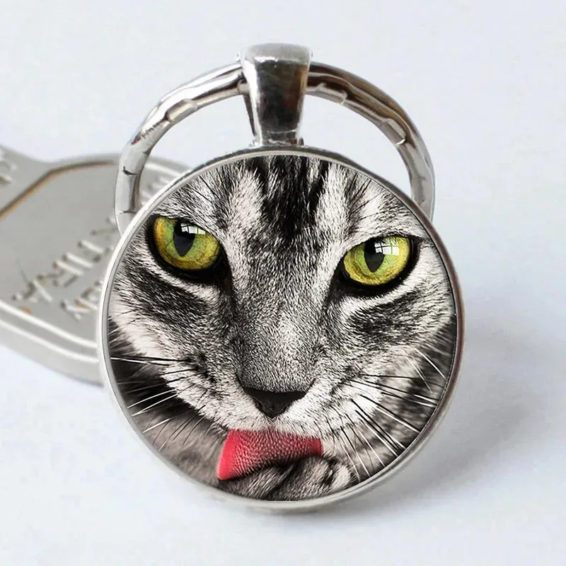 

Cute Cat Glass Cabochon Statement Necklace 2016 Personality Animal Round Pendant Round Necklaces Choker Jewelry Girl Gift