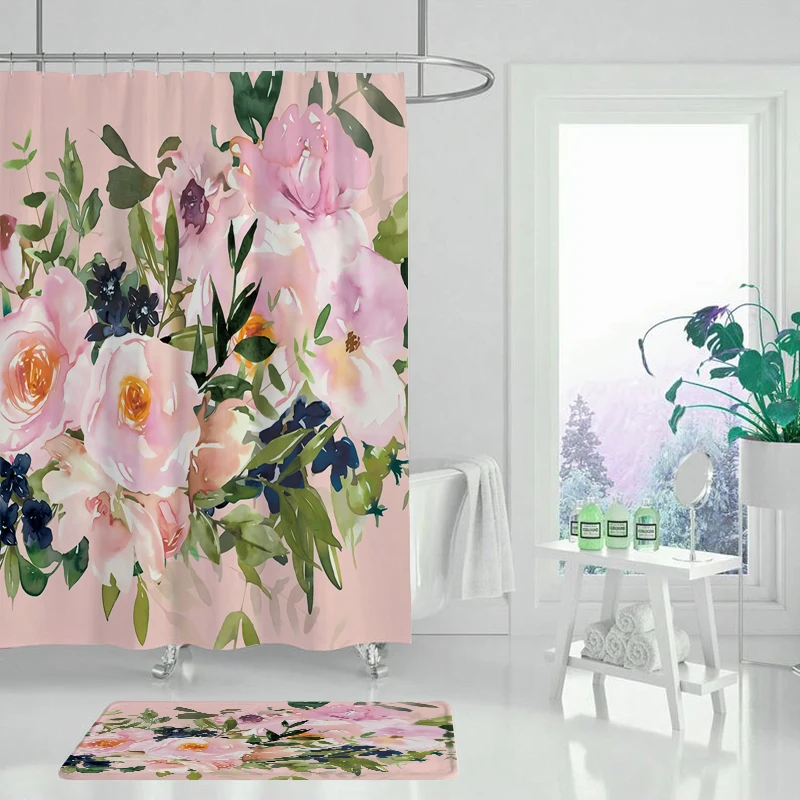 Занавеска для душа из полиэстера Happy tree плотная тканевая занавеска с пионами и