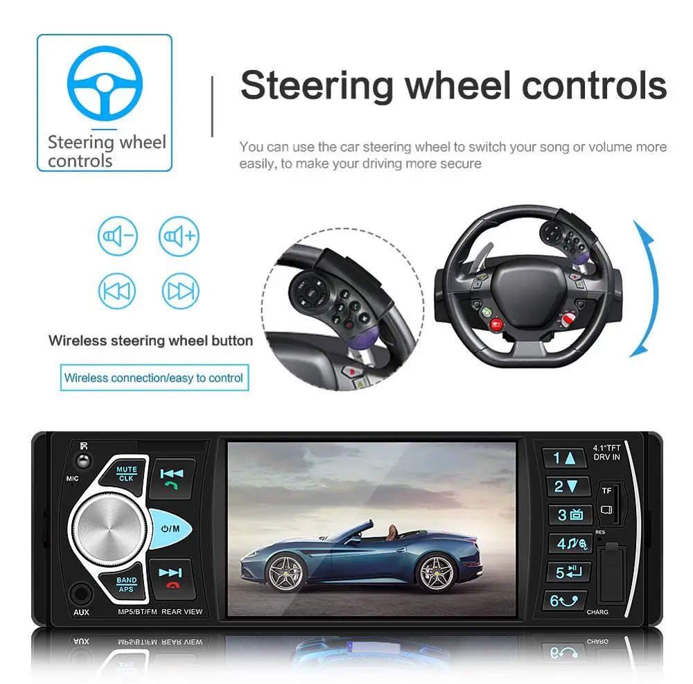 1 Дин радио 4 ''цифровой Дисплей Bluetooth FM MP3 Авто мультимедиа аудио плеер USB TF
