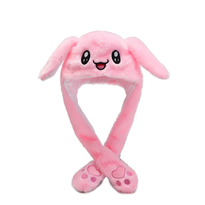 

Cute Bunny Ears Hat Moving Airbag Rabbit Soft Jumping Up Cap Funny Toy Girls Cartoon Kawaii Plush Hat Toys Gift for Adult Kids