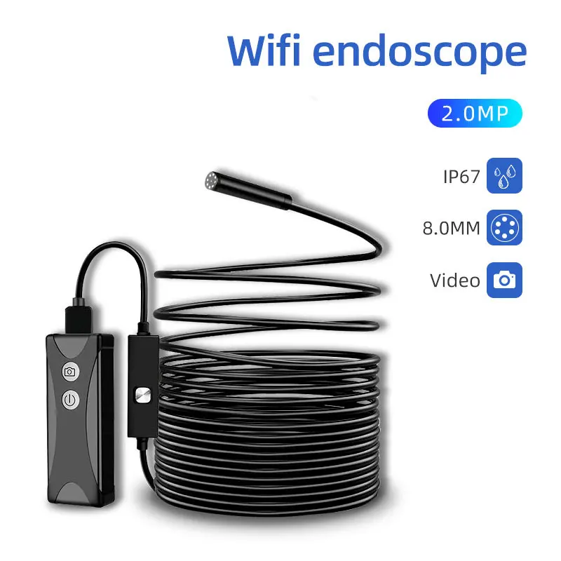 

8mm Wifi Endoscope Camera HD 1200P IP67 Waterproof WiFi Borescope Single& Dual Inspection Camera for Android Iphone iOS