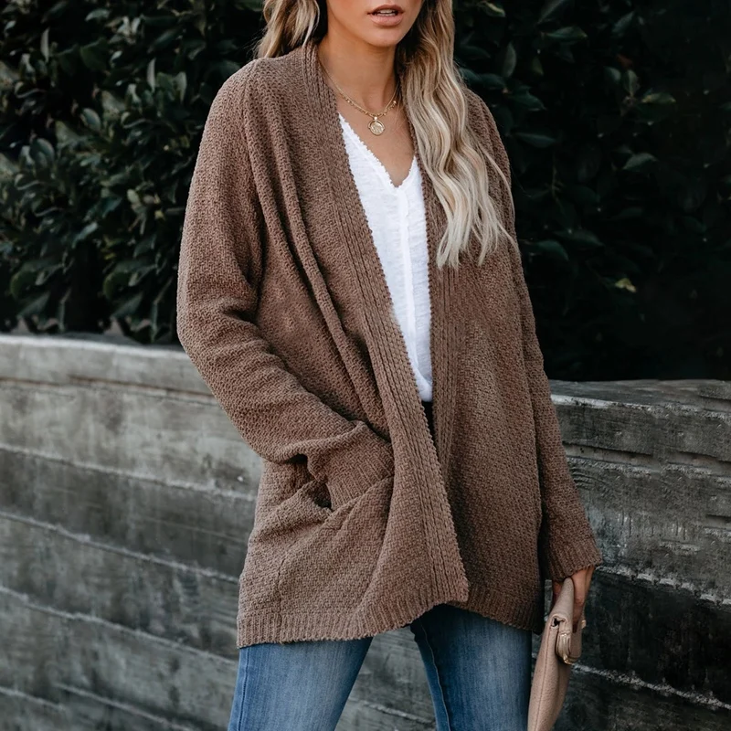 Кардиган Свитеры для женщин Мягкий трикотажный свитер с длинными рукавами