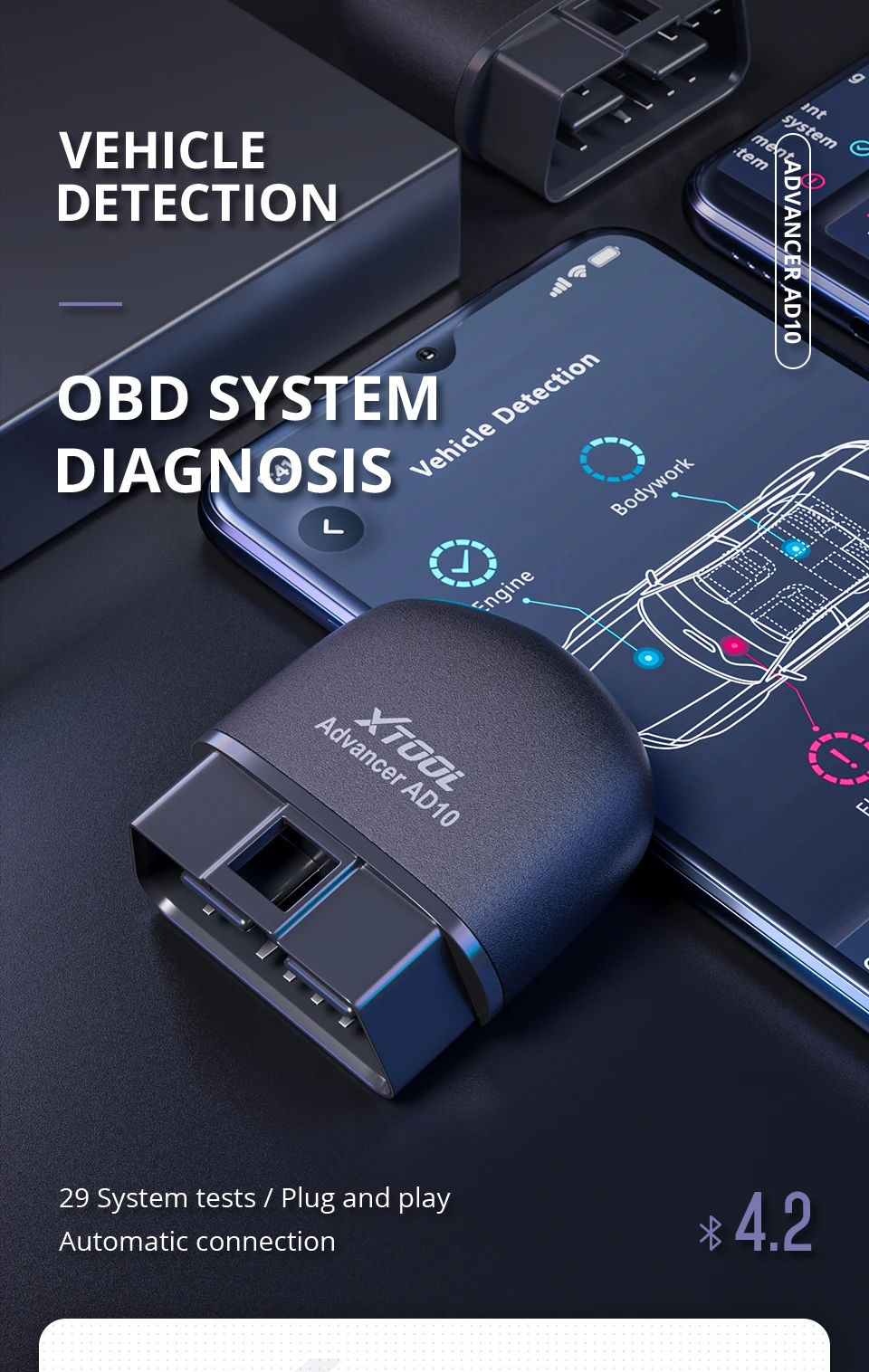 Диагностический сканер XTOOL advander AD10 OBD2 считыватель кодов двигателя с системой IOS и