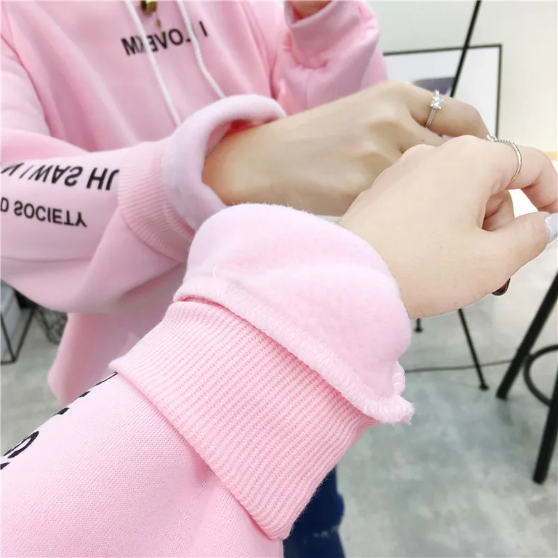 

Jielur Hoodies Women Loose Letter Print Autumn Winter Kpop Female Sweatshirts Hooded Harajuku White Hoodie Top Femme 2020 M-XXL