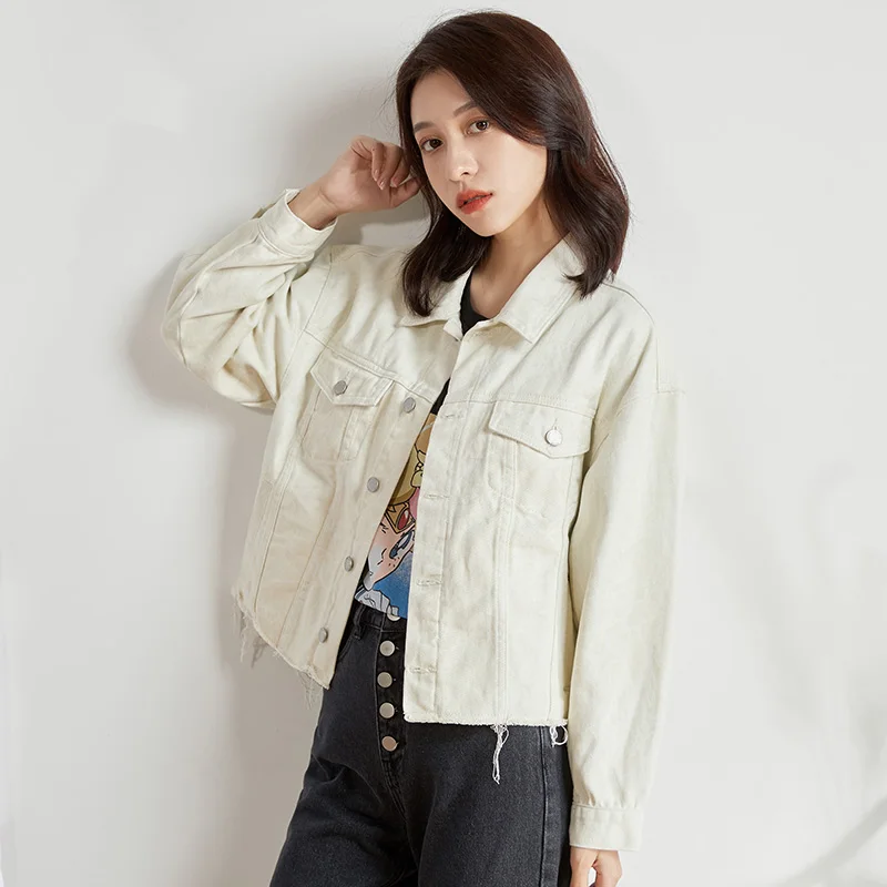 Женская короткая джинсовая куртка LEIJIJEANS модная белая повседневная молодежная из