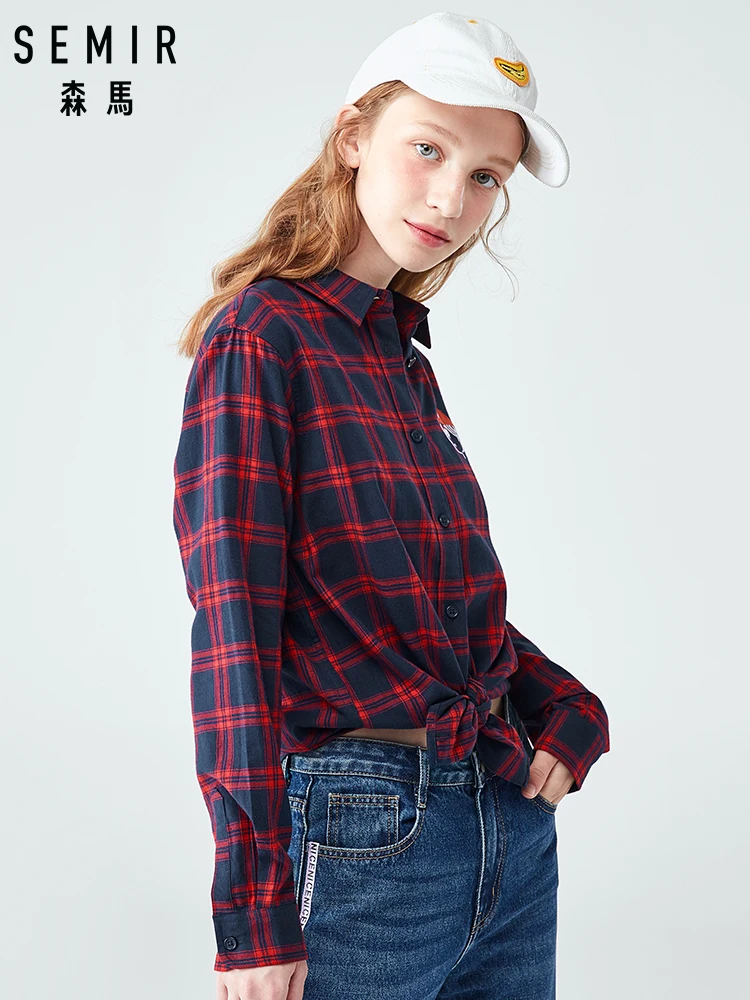 SEMIR новая осенняя хлопковая рубашка в клетку с длинными рукавами теплая