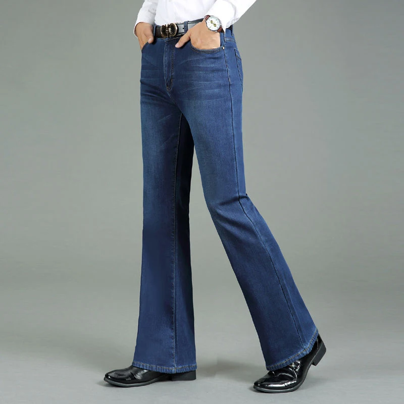 Джинсы мужские расклешенные зимние хлопковые брюки из денима утепленные