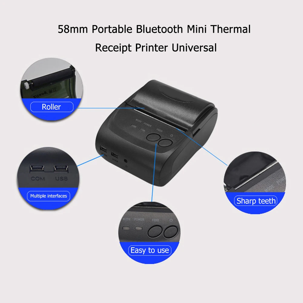 

58mm Mini Bluetooth Thermal Printer Portable USB Wireless Notes Tickets Receipt Phone Line Printers for Android iOS