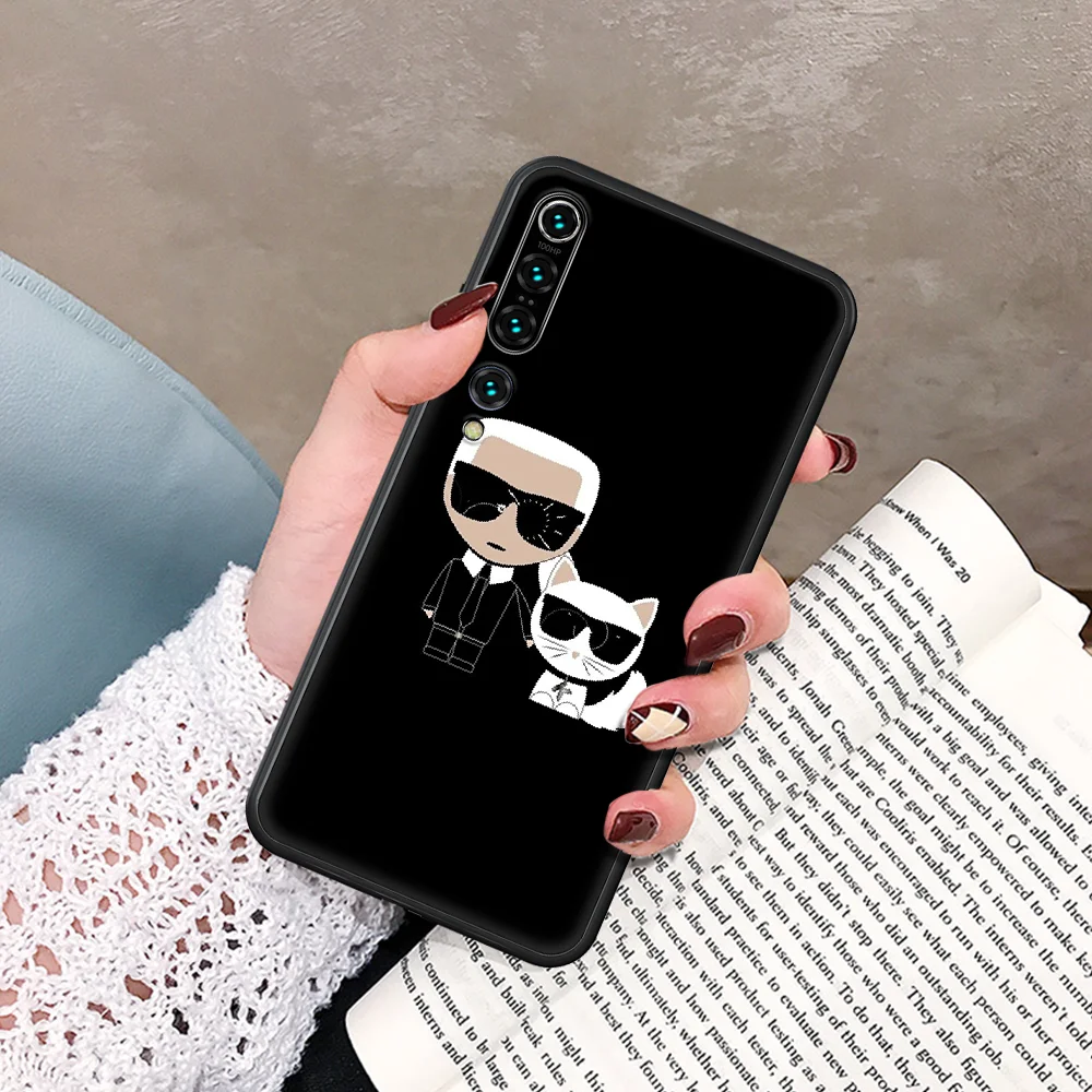 

Cartoon Lagerfeld brand designer KARLs Phone Case For Xiaomi Mi Note 10 A3 9 MAX 3 A2 8 9 Lite Pro Ultra black Bumper Luxury