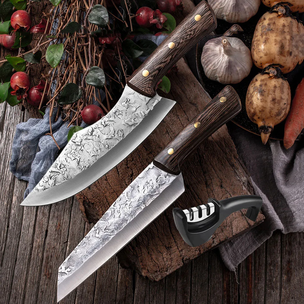 

Traditional Chinese Forged Kitchen Chef Knife Stainless Steel Meat Fish Vegetables Cleaver Wood Handle Cooking Butcher Knives