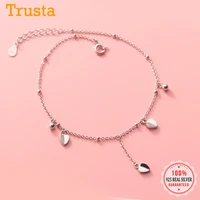 trustdavis real 925 sterling silver fashion sweet tassel beads heart anklets for women wedding fine silver 925 jewelry da1750