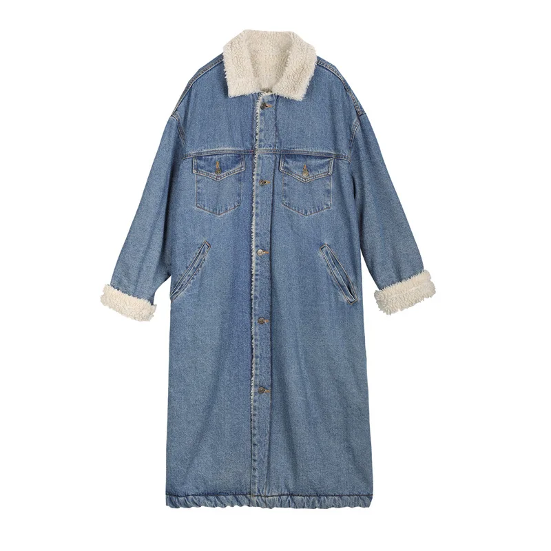 

Loose Plus Size 5XL Jeans Jacket Women Large Size Coat Women's Windbreaker Coat Long Winter Lamb Fur Denim Park For Women