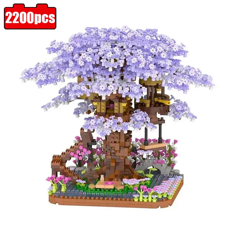 

2200pcs Architecture Purple Sakura Tree House Swing Flower Garden Mini Diamond Blocks Bricks Building Toy for Children Gift