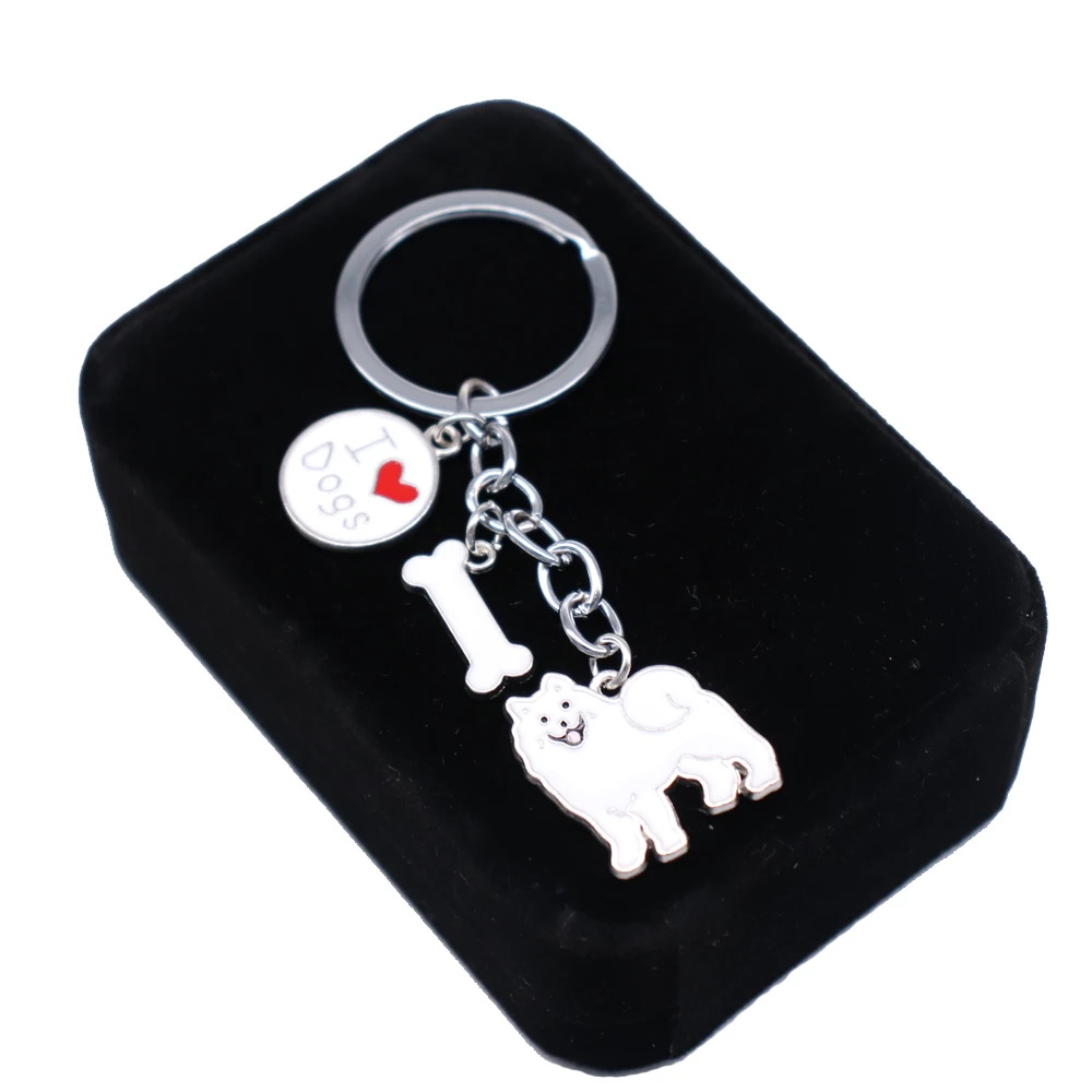 Women Bags Car Making Metal Alloy White Enamel Love Dog Bone Samoyed Keychains Pet Animal Jewelry Custom Fashion | Украшения и
