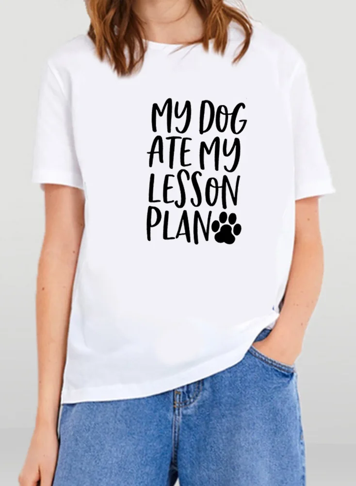 Футболка с принтом MY DOG ATE LEASON Женская хлопковая футболка коротким рукавом и