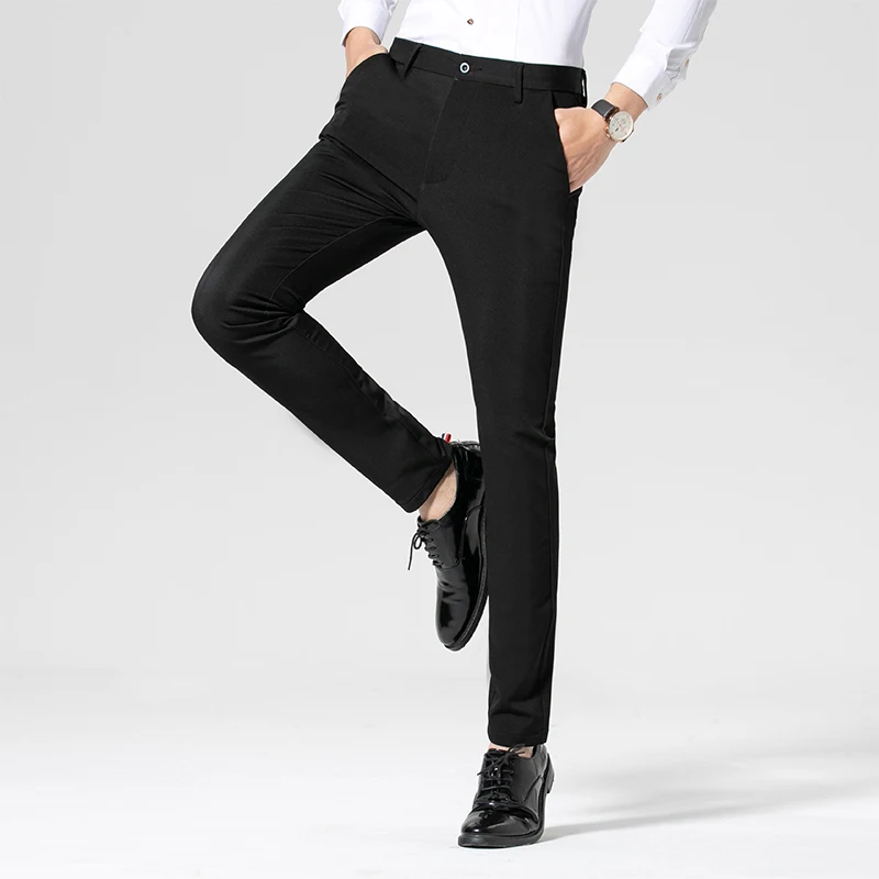 Модные летние мужские брюки 2020 облегающие повседневные однотонные деловые