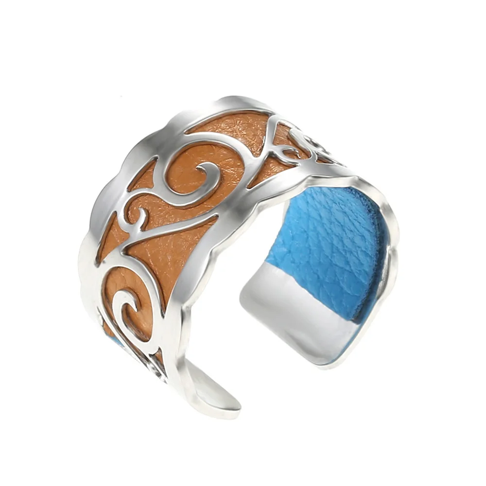 009 Cremo, сделай сам, простое кольцо, Argent, кольца для женщин, Bijoux, кольцо из нержавеющей стали, сменная кожа, Bague Femme - Цвет основного камня: 009