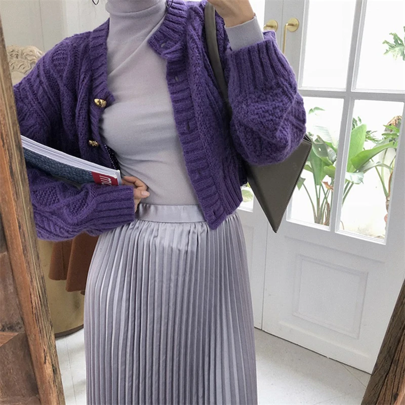 Женский вязаный свитер PERHAPS U фиолетовый и абрикосовый Кардиган с длинным рукавом