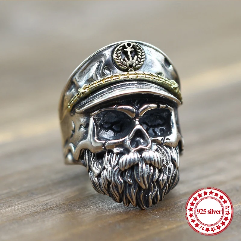 

S925 sterling silver men's open ring personality classic retro fashion series old captain's gift to send lover's gift
