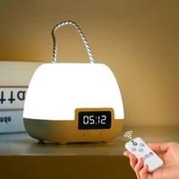 usb rechargable bedside lamp with clock remote control led desk lamp 3 colors dimmable reading lamp sleep timer led table lamp