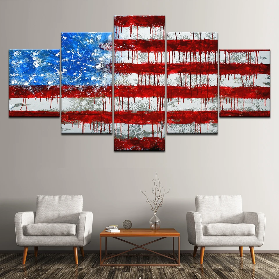 Модульные картины 5 панелей американский флаг настенная живопись на холсте