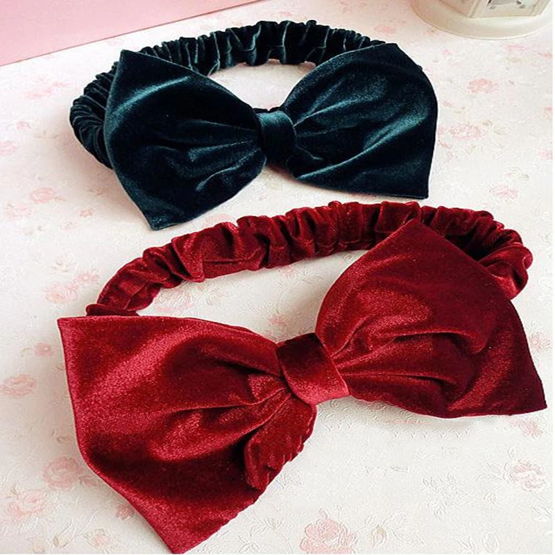 Женская бархатная повязка на голову с большим бантом| |