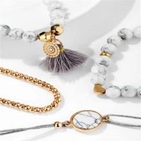 hot 4pcsset trendy marble beads tassel handmade bohemian charm bracelet jewelry
