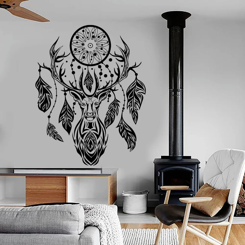 

Eleganz Vinyl 3D Wand Aufkleber Deer Traum Catcher Federn Ethnischen Stil Aufkleber Wohnkultur Wohnzimmer Abnehmbare