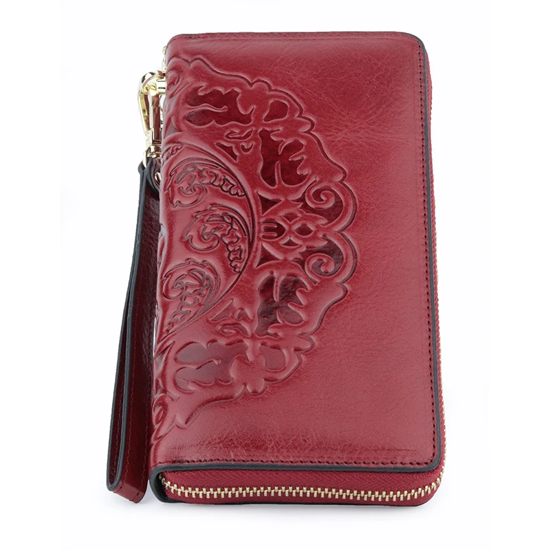 

New Arrivals Long Vintage Genuine Leather Wallets Multi-Card Bit Card Wallet Large Capacity Embossing Women Zipper Purses