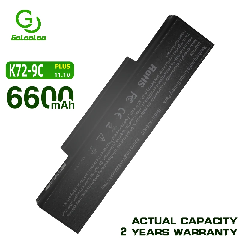 

Golooloo 9 Cells 6600MaH Laptop Battery for ASUS A32-K72 A72 A72D A72DR A72F A72J A72JK A72JR A32-N71 K72 K72D NEW