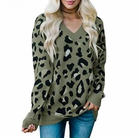 v neck leopard women knitted sweater long sleeve pullover and sweater womens autumn winter jumper