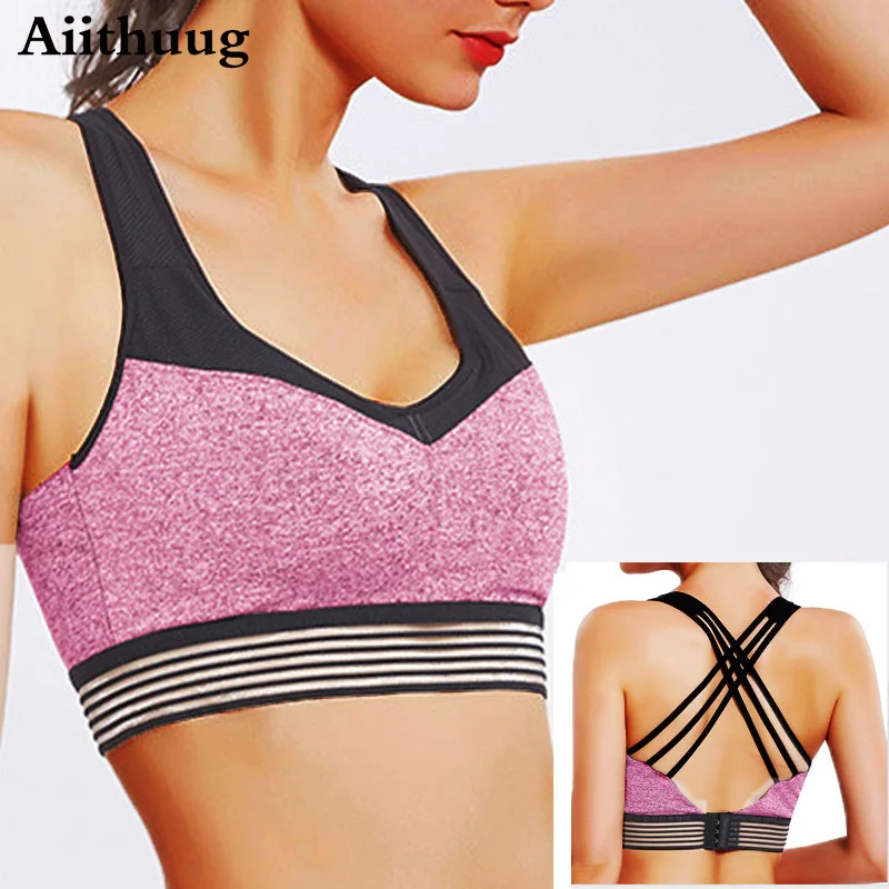 

Aiithuug Women High Impact Sports Bra Criss Cross Back Padded Bra Workout Fitness Sports Yoga Bras Wirefree Padded Comfort Work