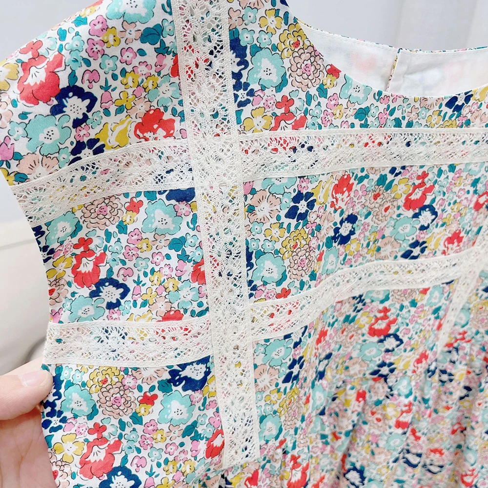 

Baby Girls Dress Floral Liberty Print Toddlers Dress With Lace For Spring Summer Dress Cotton princess dress