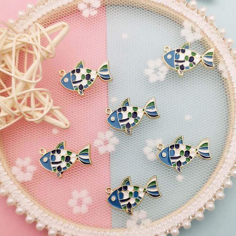 

10pcs/Lot New Arrival 17x25mm Cute Fish Charms Metal Enamel Pendant Charms DIY Jewelry Hair Bracelet Earring Finding Accessories