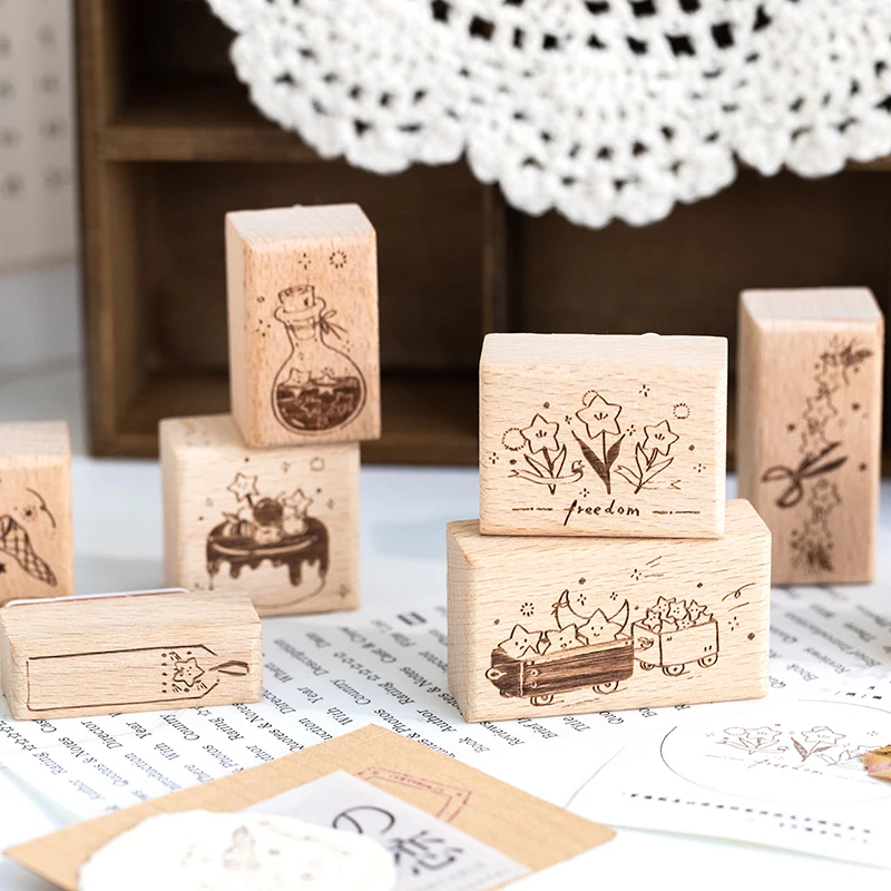 Yoofun Star River Wood Stamps Standard Rubber Kawaii Stamp Seal For DIY Scrapbooking Journal Card Making Decoroation Crafts