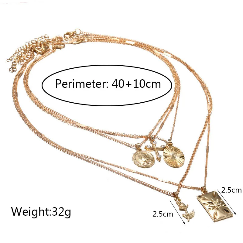 Винтажное женское ожерелье-чокер с несколькими слоями золотистого цвета