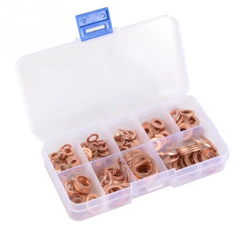 Copper Washer Gasket Nut and Bolt Set Flat Ring Seal Assortment Kit with Box //M8/M10/M12/M14 for Sump Plugs | Строительство и