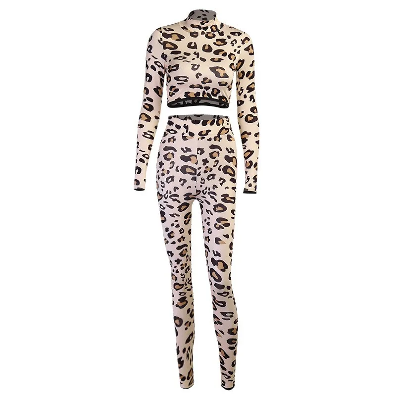 BJYL Leopard Suit Women's Fashion Natural Wild Tight Sexy Exposed Navel Hip Two Piece Set for Women Wholesale Clothing | Женская