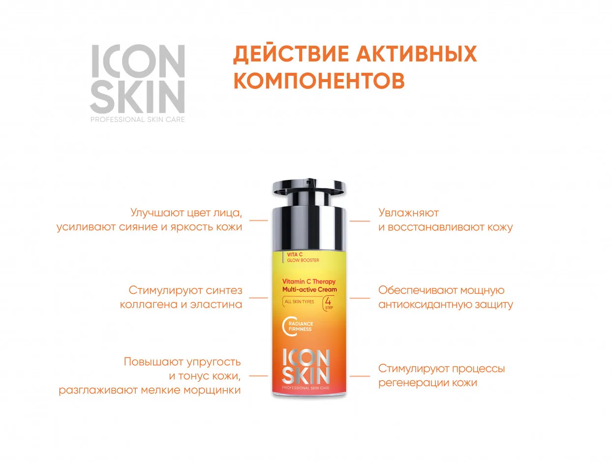 ICON SKIN Крем для лица с витамином С и пептидами омолаживающий сияния кожи улучшения