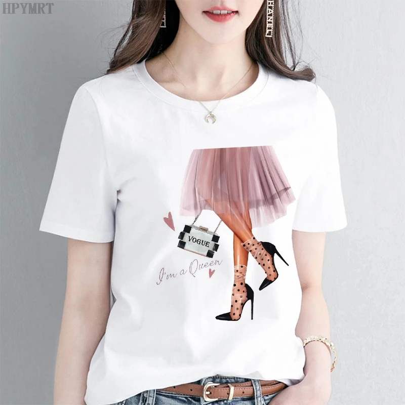Женская футболка в стиле Харадзюку Пикантная летняя на высоком каблуке с принтом