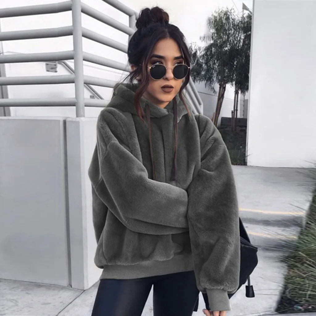 Женская плюшевая толстовка осенне зимние теплые пуловеры с длинным рукавом